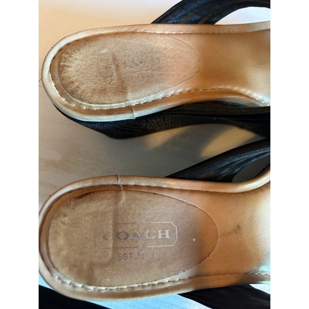 Coach Jainis Size 7B Black Leather and sequin Wedge Sandals. - Picture 7 of 10